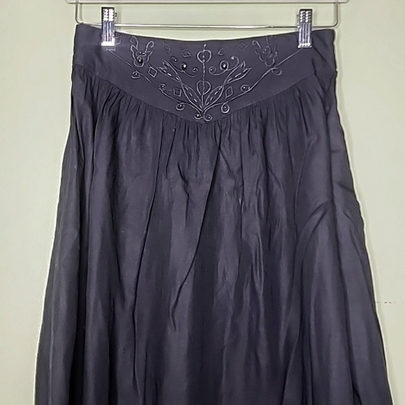 Vintage Dalin Black Midi Skirt Beaded A-Line Goth Witchy Whimsigoth Western Boho - Picture 2 of 11